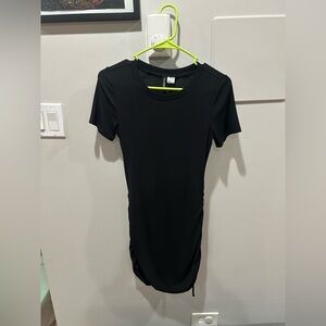 Women’s Divided Side Scrunch Tie Ribbed Black Tshirt Dress Size Small